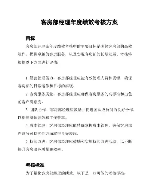 客房部经理年度绩效考核方案