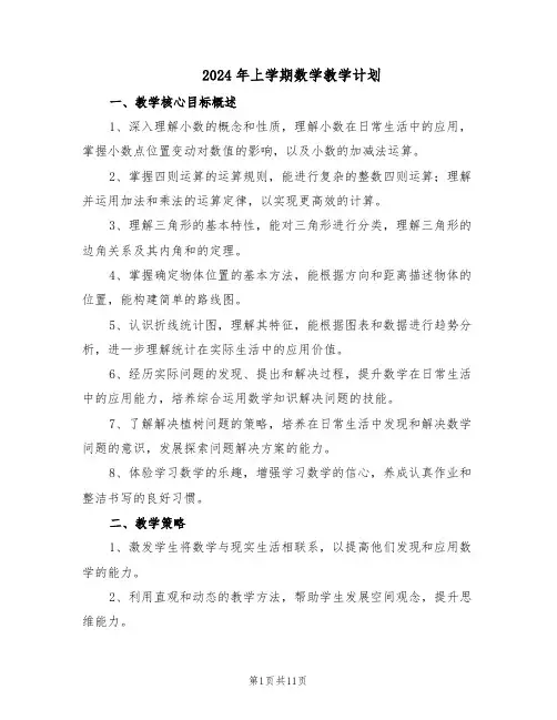 2024年上学期数学教学计划（6篇）