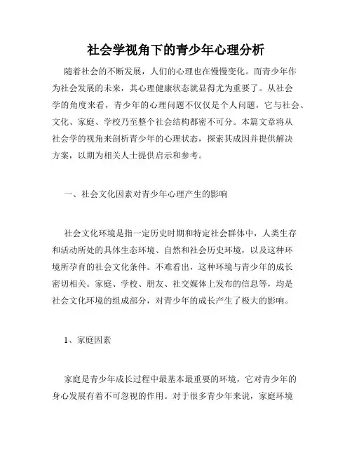 社会学视角下的青少年心理分析