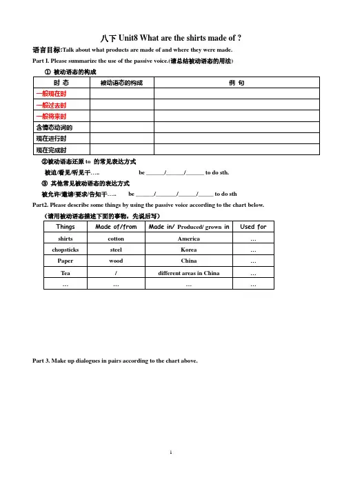 鲁教版初中英语54学制八下Unit8 What are the shirts made of
