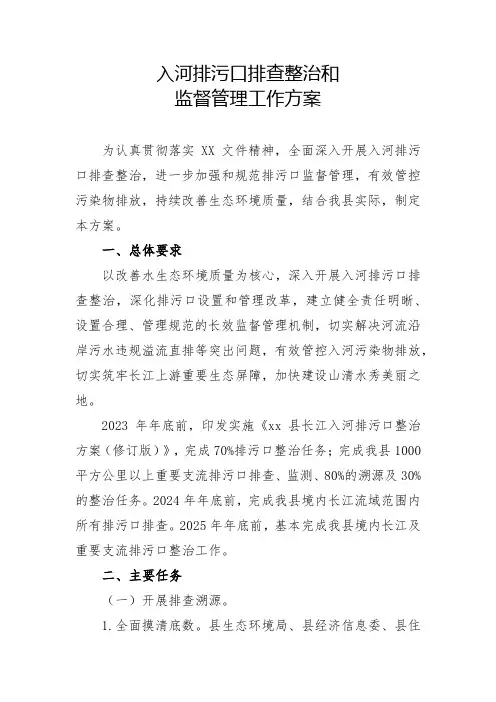 入河排污口排查整治和监督管理工作方案