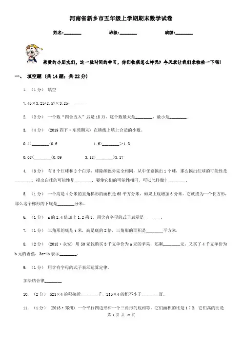 河南省新乡市五年级上学期期末数学试卷