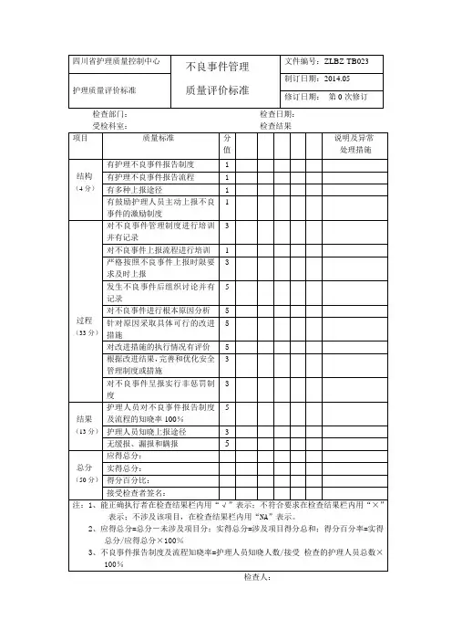 不良事件管理质量评价标准39