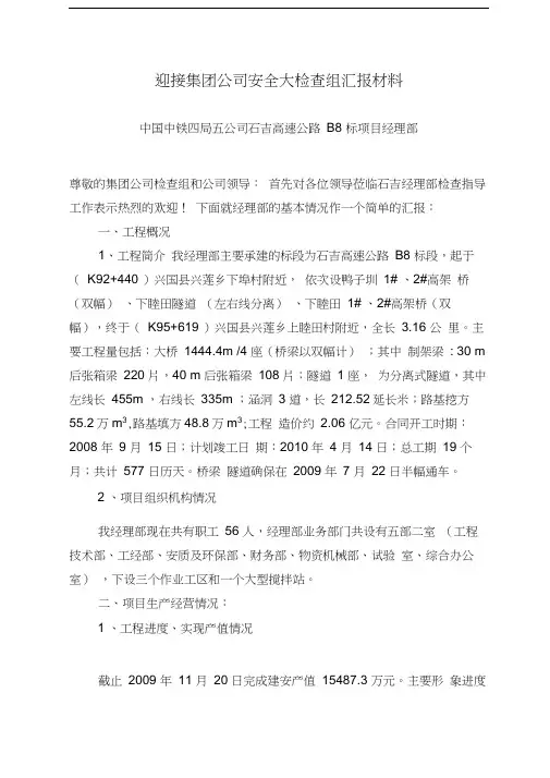 迎接集团公司检查汇报材料(下半年)