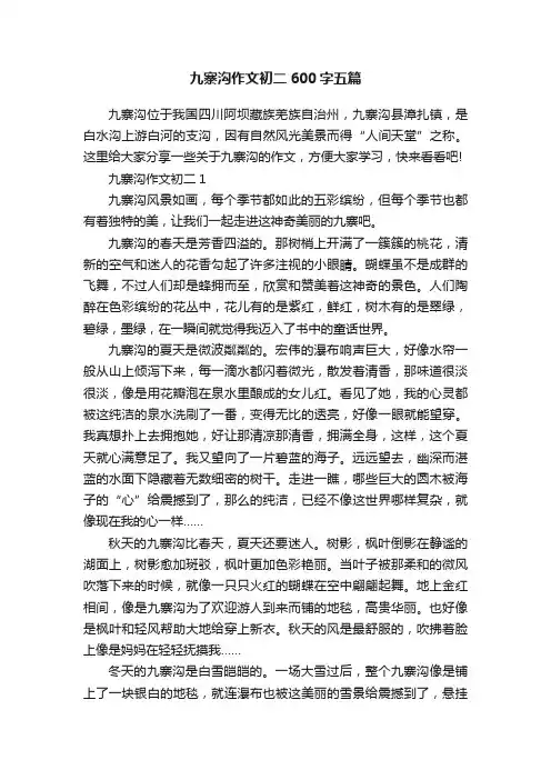 九寨沟作文初二600字五篇