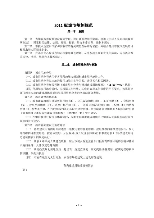 2011版城市规划规范
