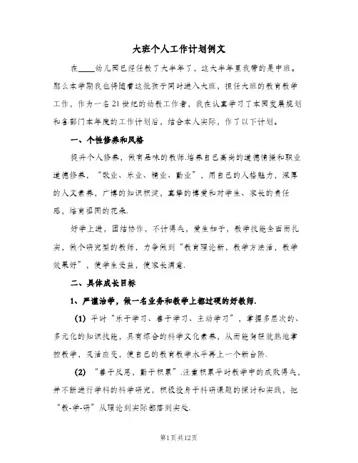 大班个人工作计划例文（3篇）