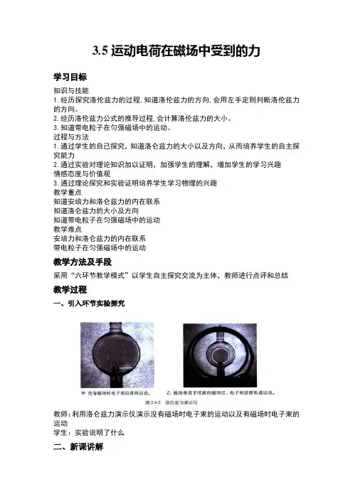 《运动电荷在磁场中受到的力 》教案
