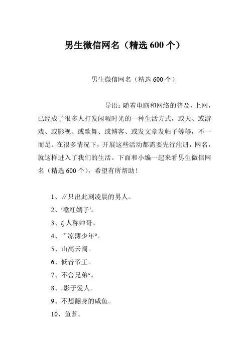 男生微信网名(精选600个)