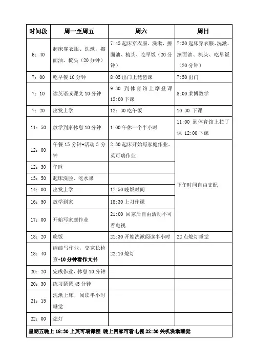 小学生学习计划表 2