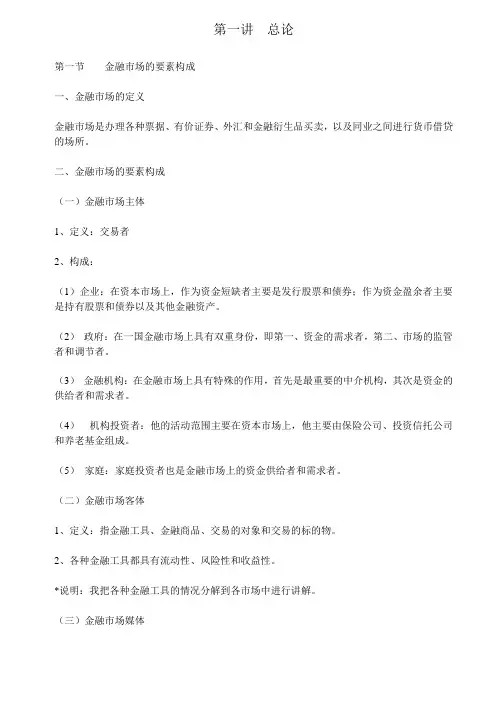 金融市场的要素构成
