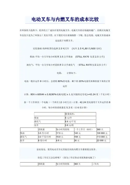 电动叉车与内燃叉车的成本比较