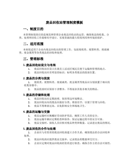 废品回收站管理制度模板