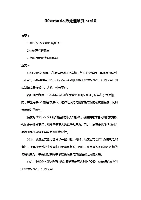 30crmnsia热处理硬度hrc40