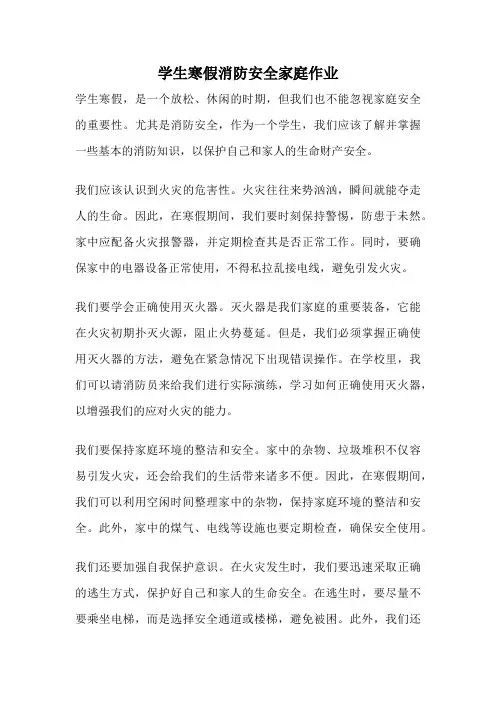 学生寒假消防安全家庭作业