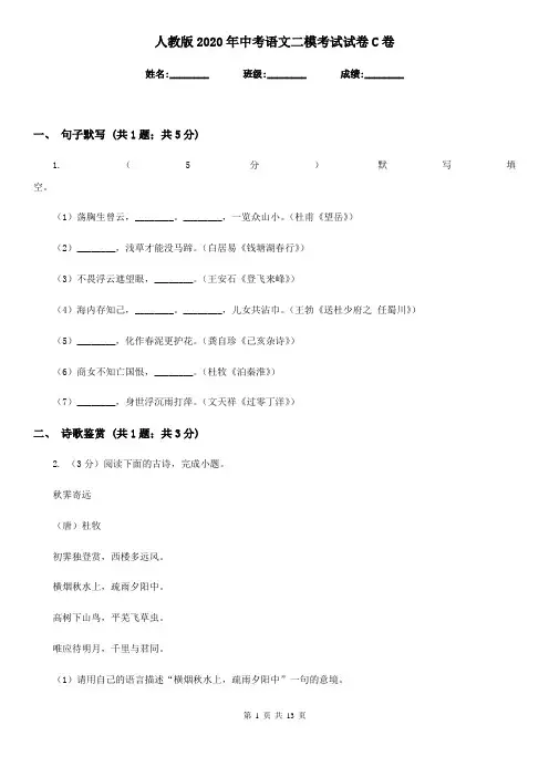 人教版2020年中考语文二模考试试卷C卷