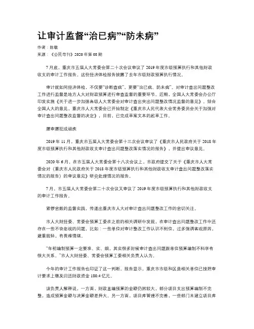 让审计监督“治已病”“防未病”