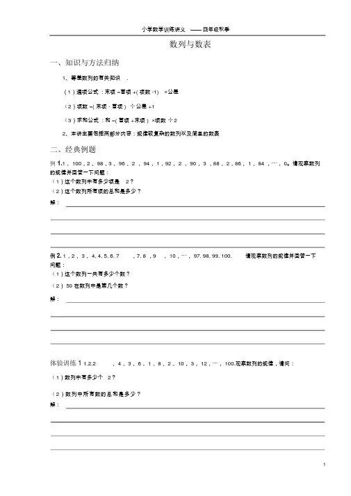 四年级奥数找规律数列数表专题