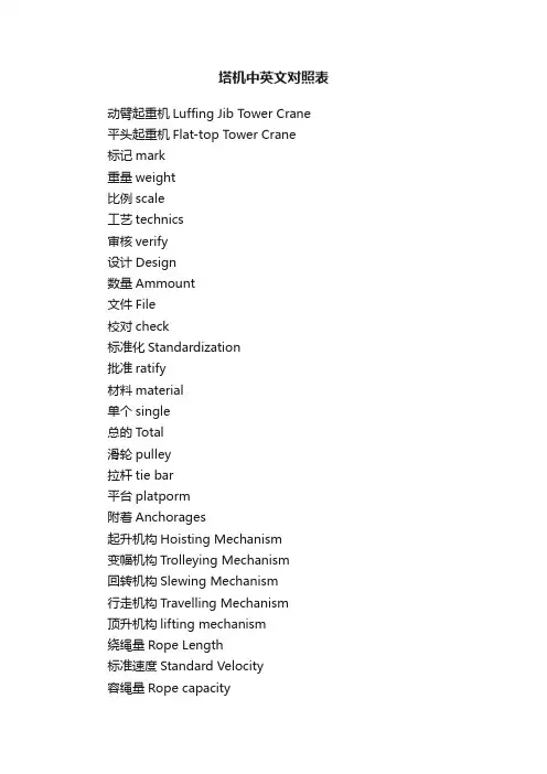 塔机中英文对照表