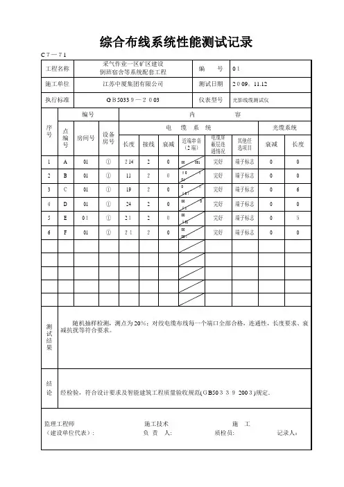 综合布线系统性能测试记录