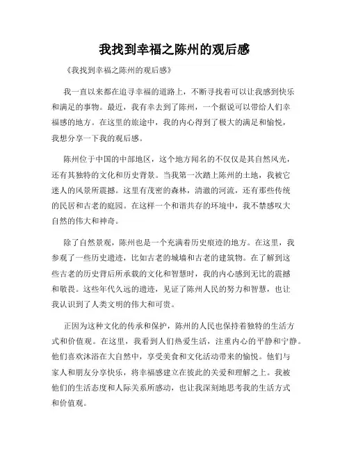 我找到幸福之陈州的观后感