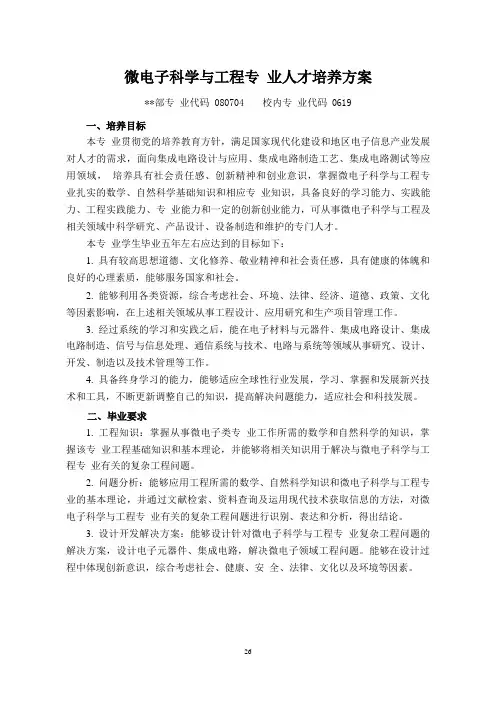 微电子科学与工程专业人才培养方案(本科)