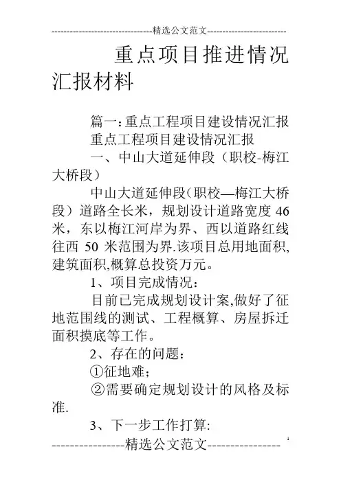 重点项目推进情况汇报材料
