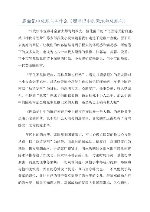 鹿鼎记中总舵主叫什么(鹿鼎记中的天地会总舵主)