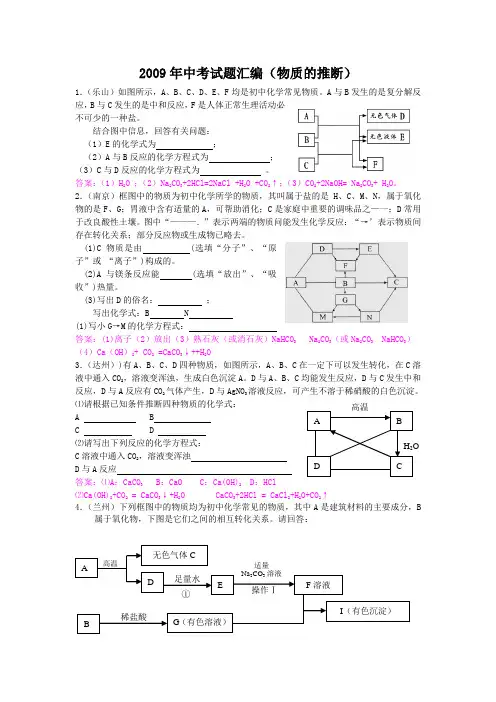 2009年中考化学试题汇编(物质的推断)