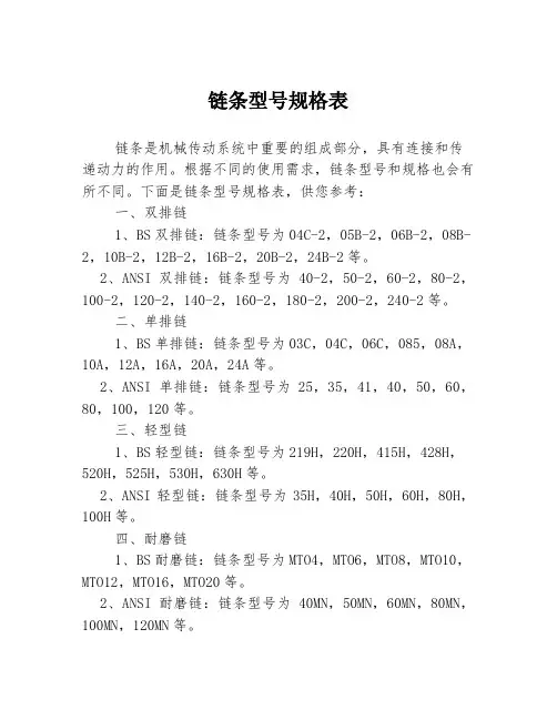 链条型号规格表