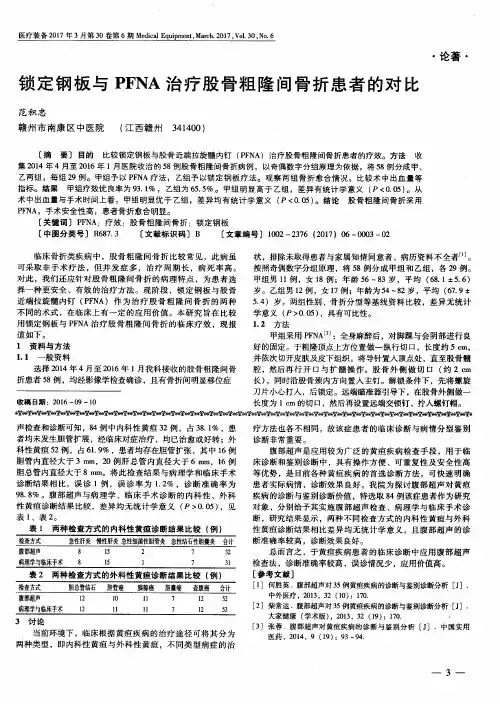 锁定钢板与PFNA治疗股骨粗隆间骨折患者的对比