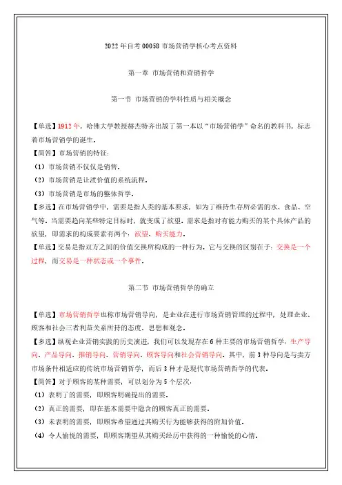 2022年自考00058市场营销学核心考点资料