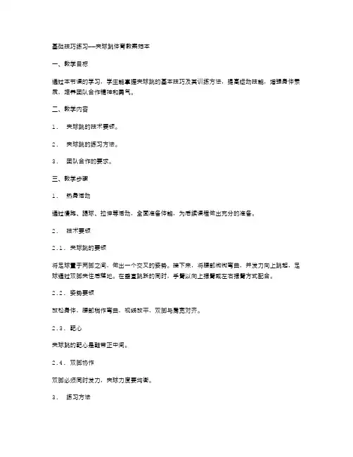 基础技巧练习——夹球跳体育教案范本