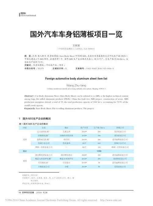 国外汽车车身铝薄板项目一览_王祝堂