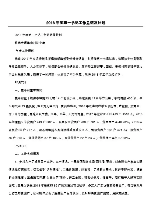 2018年度第一书记工作总结及计划