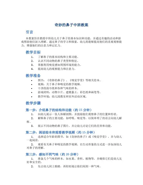 奇妙的鼻子中班教案