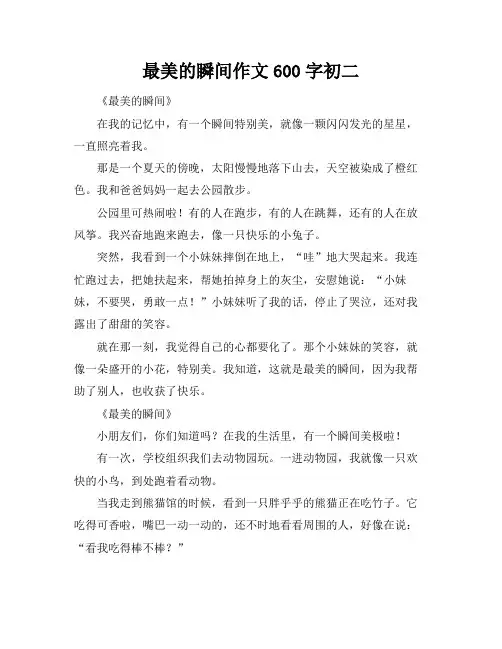 最美的瞬间作文600字初二