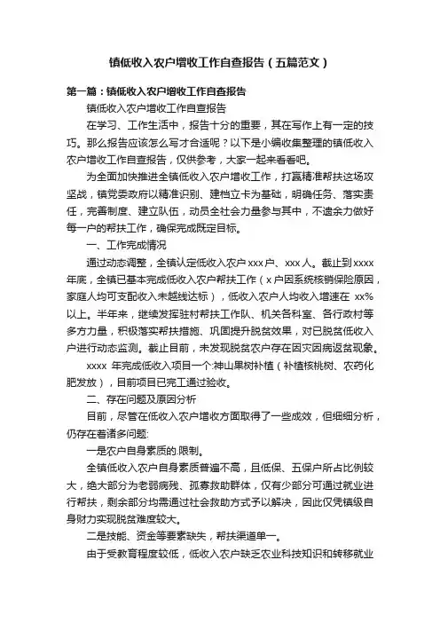 镇低收入农户增收工作自查报告（五篇范文）