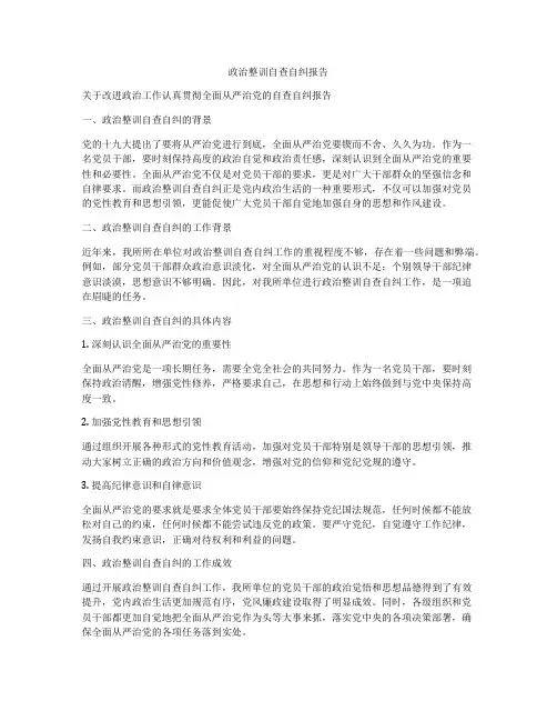 政治整训自查自纠报告