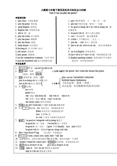 七年级英语下册知识点总结大全人教版