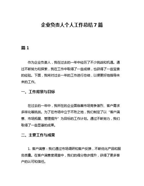 企业负责人个人工作总结7篇