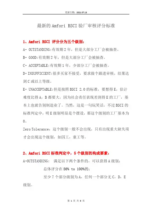 最新的Amfori BSCI验厂审核评分标准