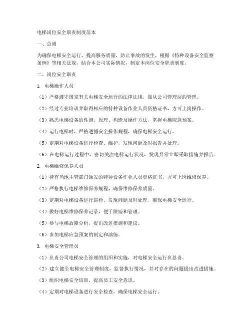 电梯岗位安全职责制度范本