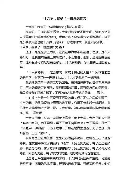 十六岁，我多了一份理想作文（精选20篇）