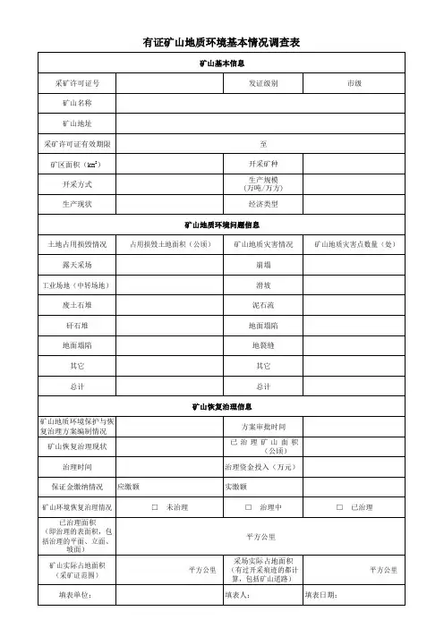 有证矿山地质环境基本情况调查表