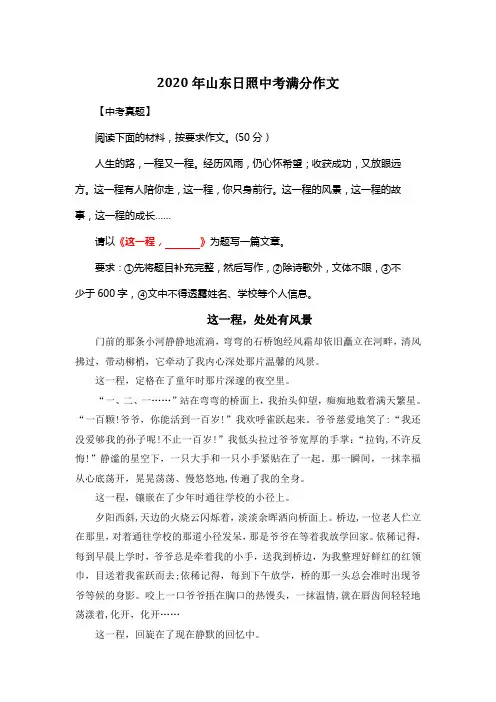 2020年山东日照中考满分作文《这一程,处处有风景》