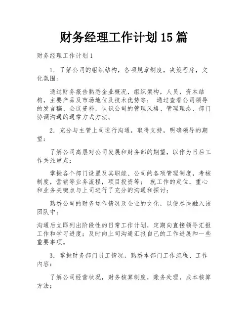 财务经理工作计划15篇