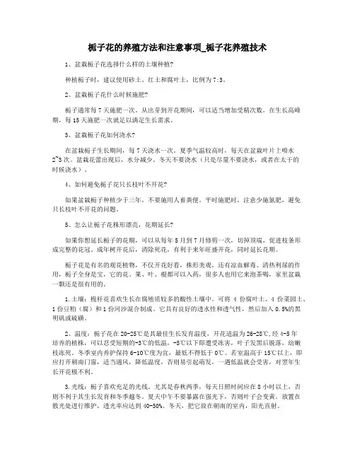栀子花的养殖方法和注意事项_栀子花养殖技术