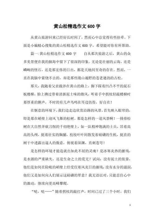 黄山松精选作文600字