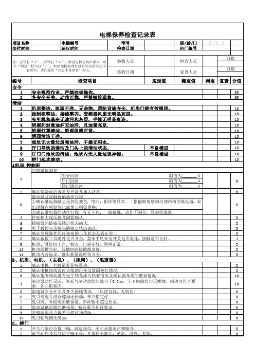 电梯维修保养检查表